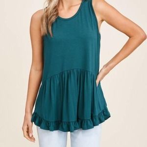 Teal Green Ruffled Hem Tank - Small